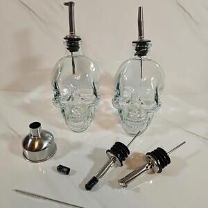 2 Pc Clear Skull Olive Oil/ Liquid Dispenser. New